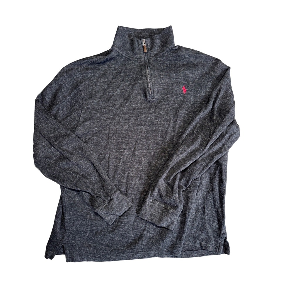 Polo Ralph Lauren Estate Rib Quarter Zip‎ Pullover Gray Pink Pony Mens XL